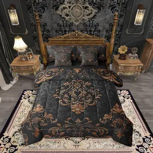 Feelyou 7-Piece Gothic Vintage Damask Floral Comforter Set - Multi-Size Bed-in-A-Bag Bedding with Sheets, Victorian Baroque Boho Exotic Design, Machine-Washable for Adults