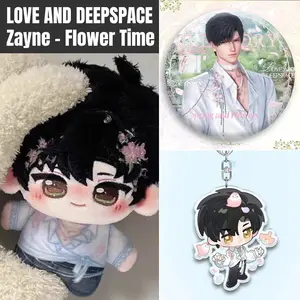 3pcs, Love and Deepspace Anime Plush Doll + Badge + Keychain, Collectible Stuffed Character Figure, Premium Soft Toy - Keychain Bag Car Charm, Desk Shelf Room Decor, Birthday Christmas Valentine Party Gift for Anime Fans Teens
