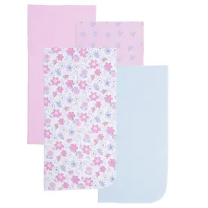 Everyday Kids 4 Pack Flannel Receiving Baby Blanket Set – Soft 100% Cotton Baby Essentials- Pink Flowers/Hearts