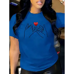 100% pure cotton, available in multiple colors, suitable for all seasons, gift, holiday gift, hook heart print casual crew neck short sleeve T-shirt top