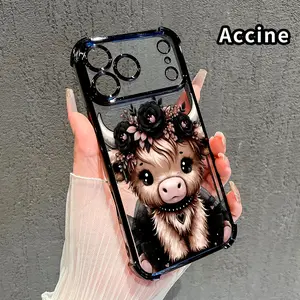 Floral Highland Calf Pattern Phone Case Compatible with iPhone 17 Pro Max 16 15 Plus Air 14 13 12 11 E Featuring Strengthened Four Corners Soft Back for Drop Protection