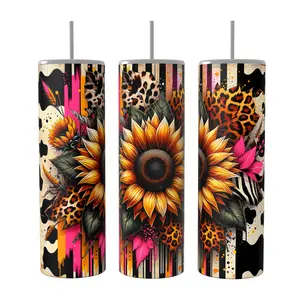 Sunflower Western Cow 20oz Skinny Tumbler Coffee Drinkware Insulated with Lid & Straw Vacuum Insulated Flasks for Hot & Cold Drinks