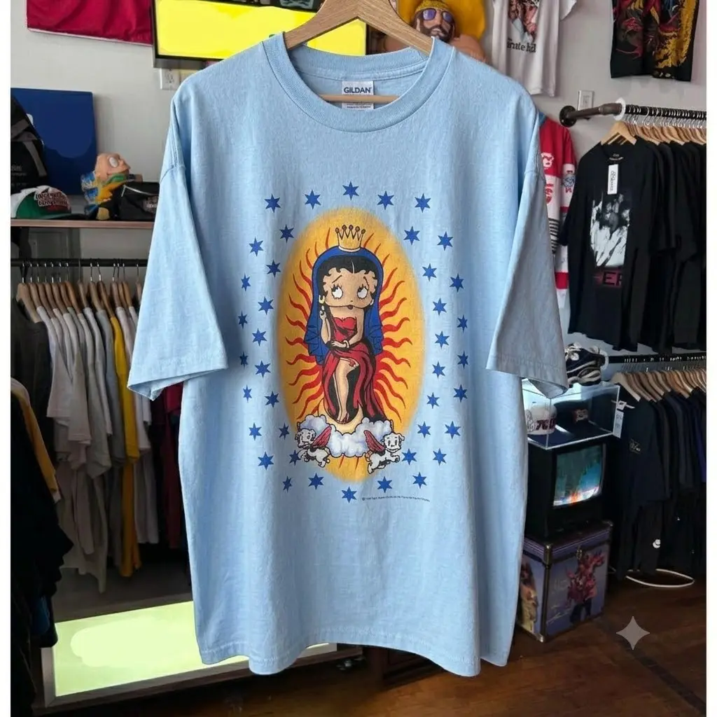 Betty Virgin Mary T-shirt And Baby Tee | Vintage Guadalupe Graphic Oversized Shirt, Y2K Streetwear, Chicano Art Tee, Retro Cartoon Clothing, Trendy Grunge Aesthetic Top, Cute Birthday Gift for Her