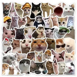 51pcs Cute Cat Stickers | Abstract Funny Animal Decals for Notebook and Cup Decoration, Suitable for Roller Skating and Cycling, Self-adhesive, Single Use