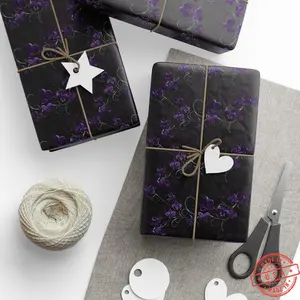 Gothic Purple Orchids Goth Wrapping Paper - Goth Christmas Paper - Goth Gift Wrap - Violet Orchids Gothic Floral Gift Paper