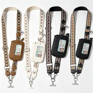 A retro diamond-patterned phone strap with a window-style wallet design, perfect for storing travel documents and ideal for travelers to wear. It’s also an excellent gift.