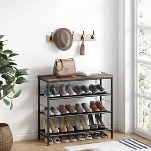 Shoe Rack Organizer 4 Tier Metal Organizer Shelf with Industrial MDF Board and Layer Fabric for Entryway Closet Bedroom Living Room Garage Paint entryway rack