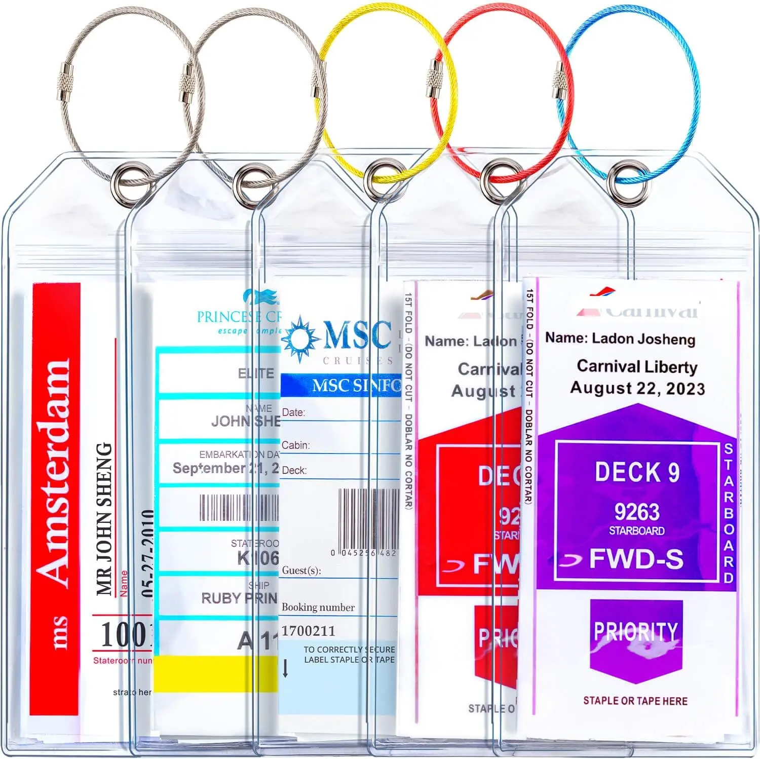 Waterproof Reusable PVC Cruise Luggage Tag Holders - Bag Charms, Bag Pendants, Must-Haves for Carnival, Princess Cruise Lines
