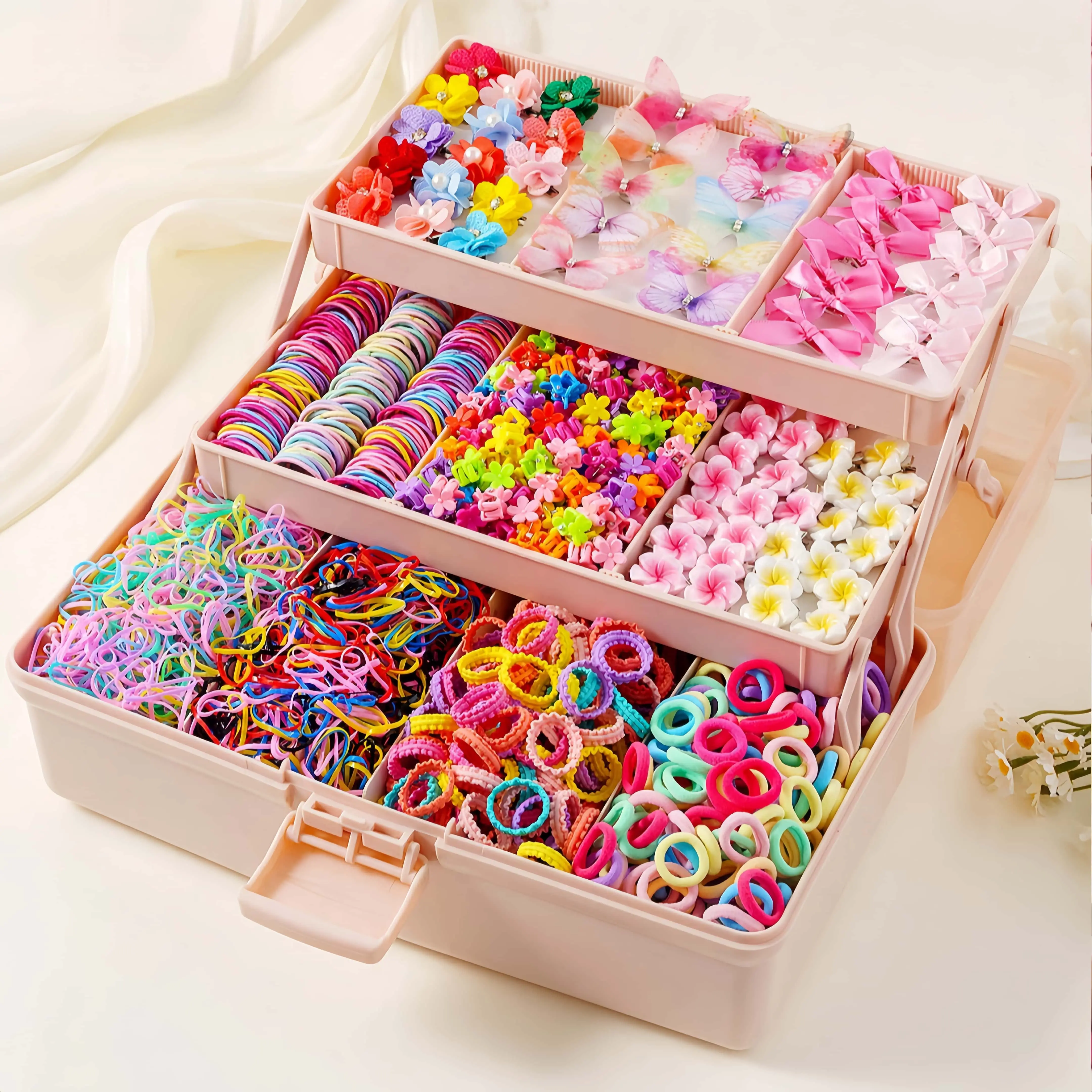 748pcs （NO BOX）Dopamine Hair Accessory Set,Including Rhinestone, Imitation Pearl and Flower Hair Clips, Butterfly Hair Clips, Mini Flower Clips, Bowknot Hair Clips, and Various Minimalist Hair Hoops. Suitable for All Seasons, Excellent Gift Choice. Rubber