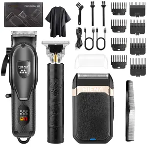 3-Piece Men's Electric Barber Hair Clippers and Shaver Set, USB Rechargeable with LED Display, 7000 Rpm for Home and Salon, Perfect Men's Gift