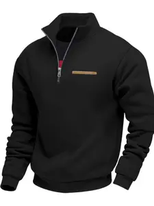 Men's Half - Zip Pullover with Contrast Zipper & Pocket - Stand - Up Collar, Ribbed Trim, Athletic Fit. Designed for All Day Wear in Casual & Light Outdoor Settings, Suitable for Urban Commutes, Weekend Walks & Adventures. Half Zip Sweatshirts