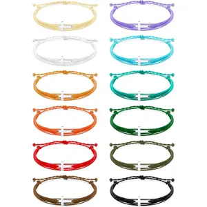 48 count  Bracelet Bulk Christian Prizes  Braided Religious Bracelet Adjustable Rope String for Women Men