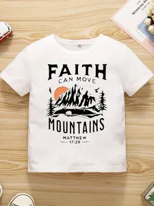 Kids' Cotton Christian Slogan Graphic T-Shirt - Short-Sleeve, Matthew 17:20 Faith-Based Casual Top for Boys & Girls