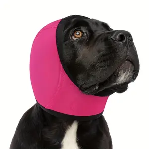 Dog Ear Muffs & No Shake Ear Wrap for Hematoma, Bathing, Drying,Swim& Noise Anxiety Relief - Elastic Waterproof Ear Protector with Calming Hoodie Design for Grooming/Head Ear Cover (Pink,Black)