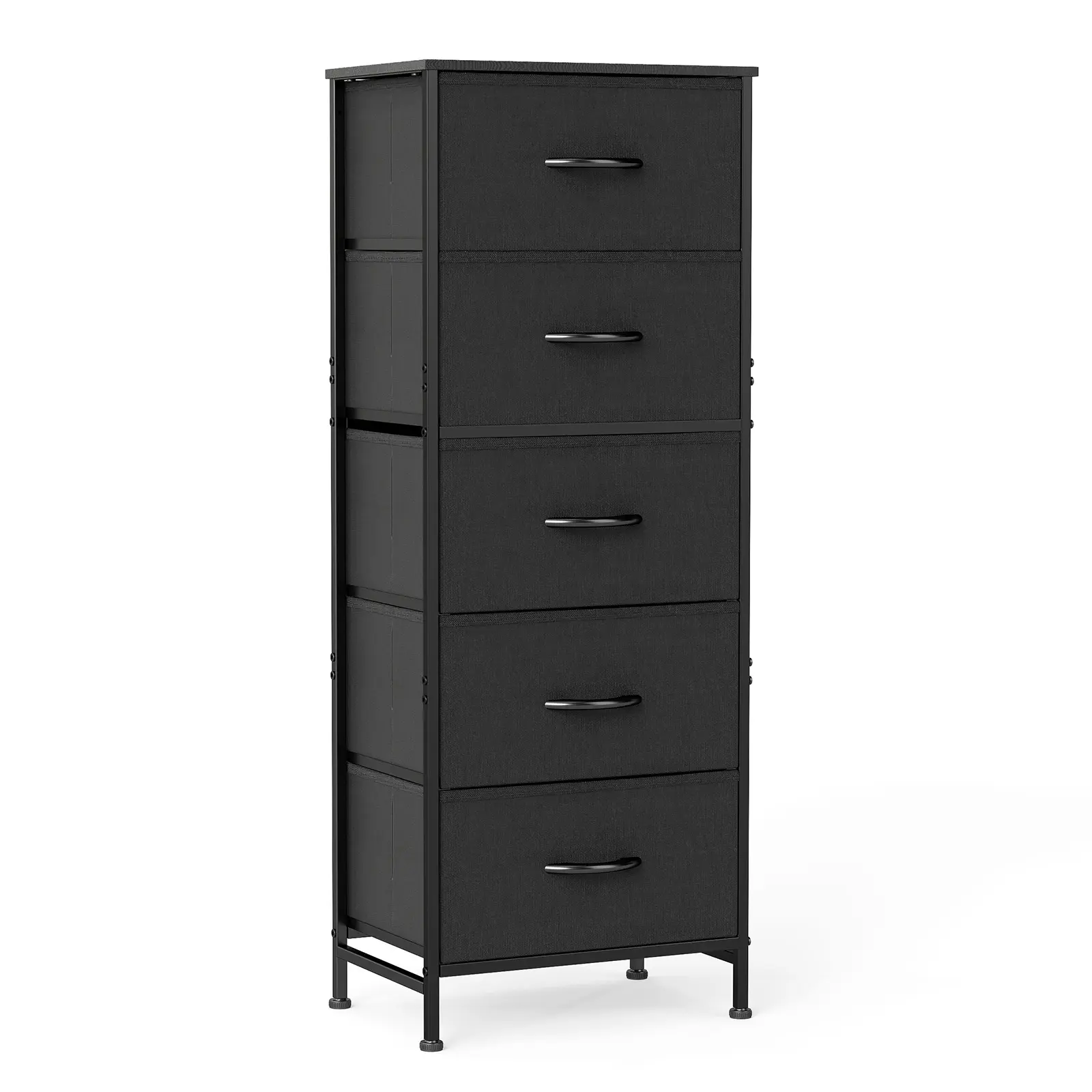 5-Drawer Fabric Bin Dresser - Space Saving Vertical Dresser, Sturdy Steel Frame Storage Unit, Wood Top Multi-Functional Indoor Cabinet Organizer for Bedroom, Closet, Space Saving Dresser, Bedroom Dresser