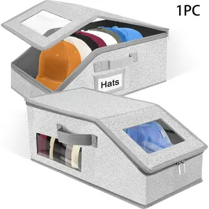 Collapsible Large Capacity Baseball Cap Storage Box Window Multifunctional Hat Organizer for Small Spaces Collapsible Storage Bins