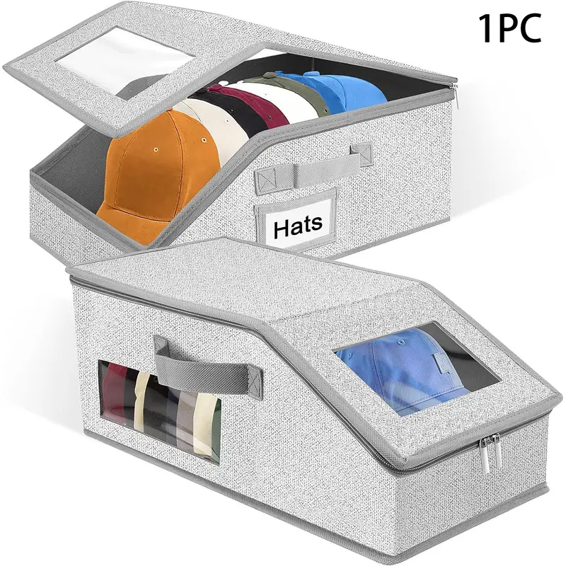 Collapsible Large Capacity Baseball Cap Storage Box Window Multifunctional Hat Organizer for Small Spaces Collapsible Storage Bins Collapsible Containers