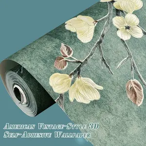 3D Embossed Vintage Floral Self-Adhesive Wallpaper — Plum Blossom Tree Pattern — Retro American Country Style Non-Woven Wall Decal (20.86" x 197") — Removable Wall Sticker — Suitable for Bedrooms, Living Rooms, Kitchen Cabinets, and TV Accent Walls