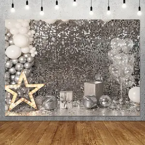 7x5ft Shimmer Wall Photo Backdrop Sequin Disco Prom Party Decorations Photography Background Wedding Birthday Send Off Polyester