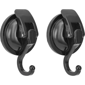 Heavy Duty Vacuum Wreath Cup Hook, No Hole Punched, Black-Plated Polished Super Suction for Kitchen Bathroom, Made of ABS Plastic and TPU Rubber, 2 Pack