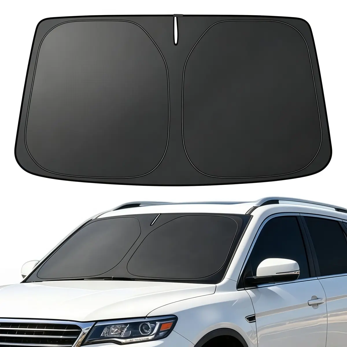 Foldable Car Windshield Sun Shade, 3‑Layer Block Heat Insulation Sun Visor Windshield Sunshade with Storage Bag, Universal for Car SUV Sedan Coupe, For BMW Chevrolet Ford Honda Jeep Nissan Toyota Mercedes-Benz Hyundai Volkswagen - 50 x 57 x 31 Inch