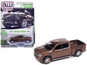 2019 Chevrolet Silverado High Country Pickup Truck Oakwood Brown Metallic "Muscle Trucks" 1/64 Diecast Model Car by Auto World