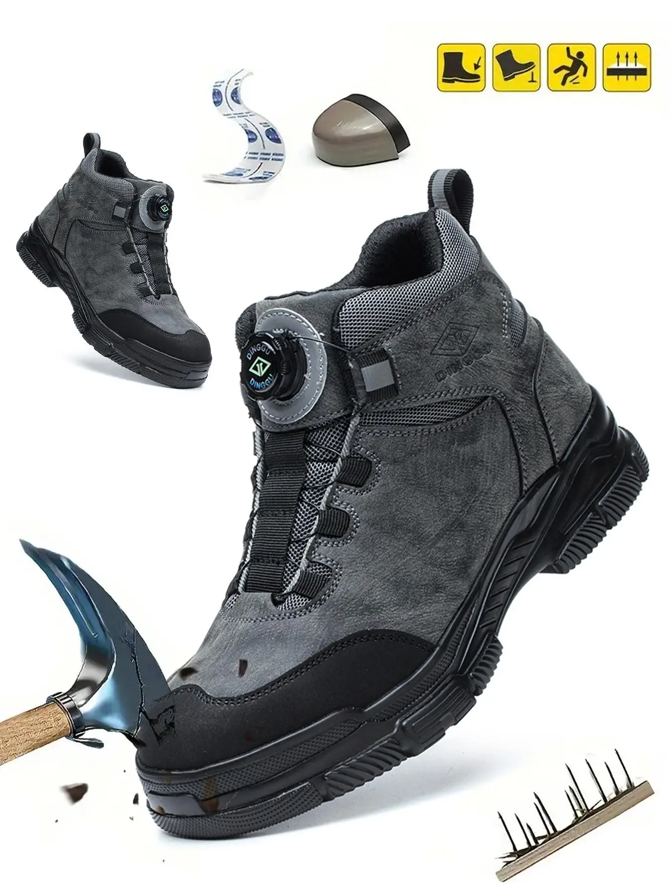 Men's Solid Color Lace-up Free Anti-smashing & Anti-stab Work Shoes, Worker Footwear for Boy, Casual Comfortable Breathable Non Slip Work Shoes for Da