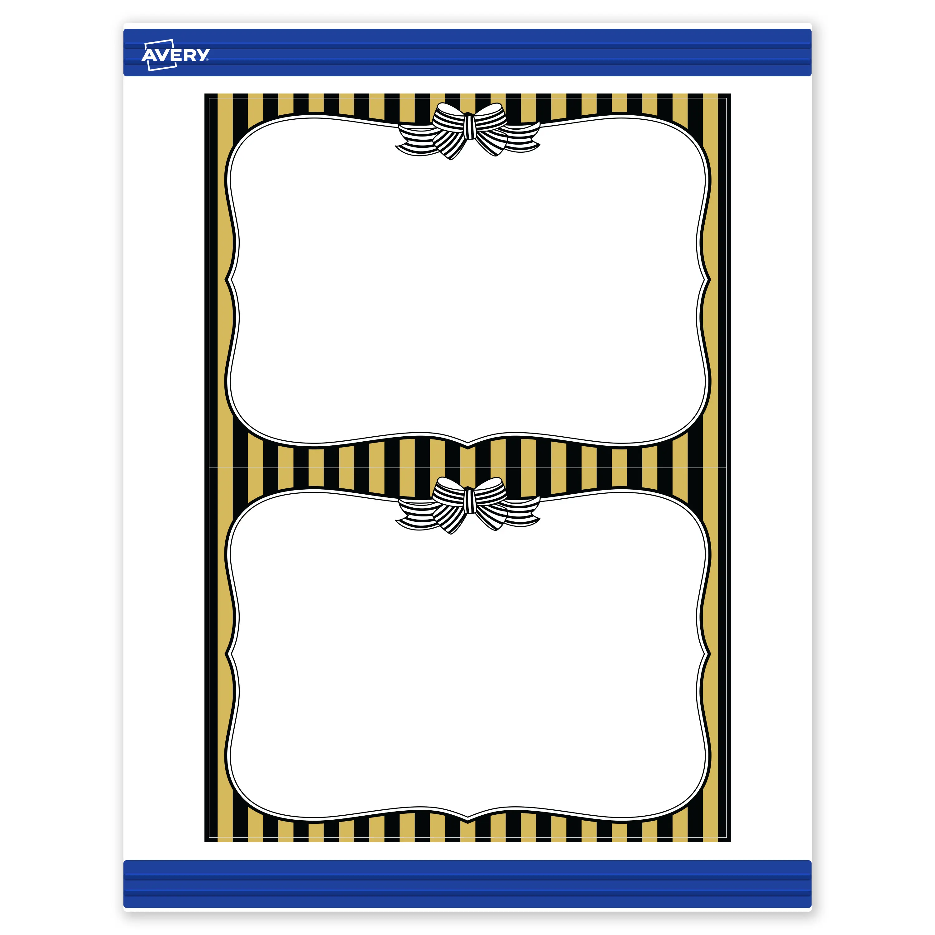Avery Printable Rectangle Invitation Cards, 5" x 7", Matte White, Pre-printed Metallic Gold & Black Stripes/Bow Design, Sure Feed Technology, Laser & Inkjet Compatible, 40 Total