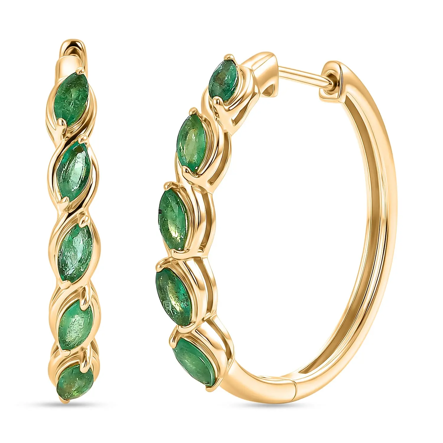 D'Joy Premium Kagem Zambian Emerald Hoop Earrings in 18K Vermeil YG Over Sterling Silver 1.30 ctw