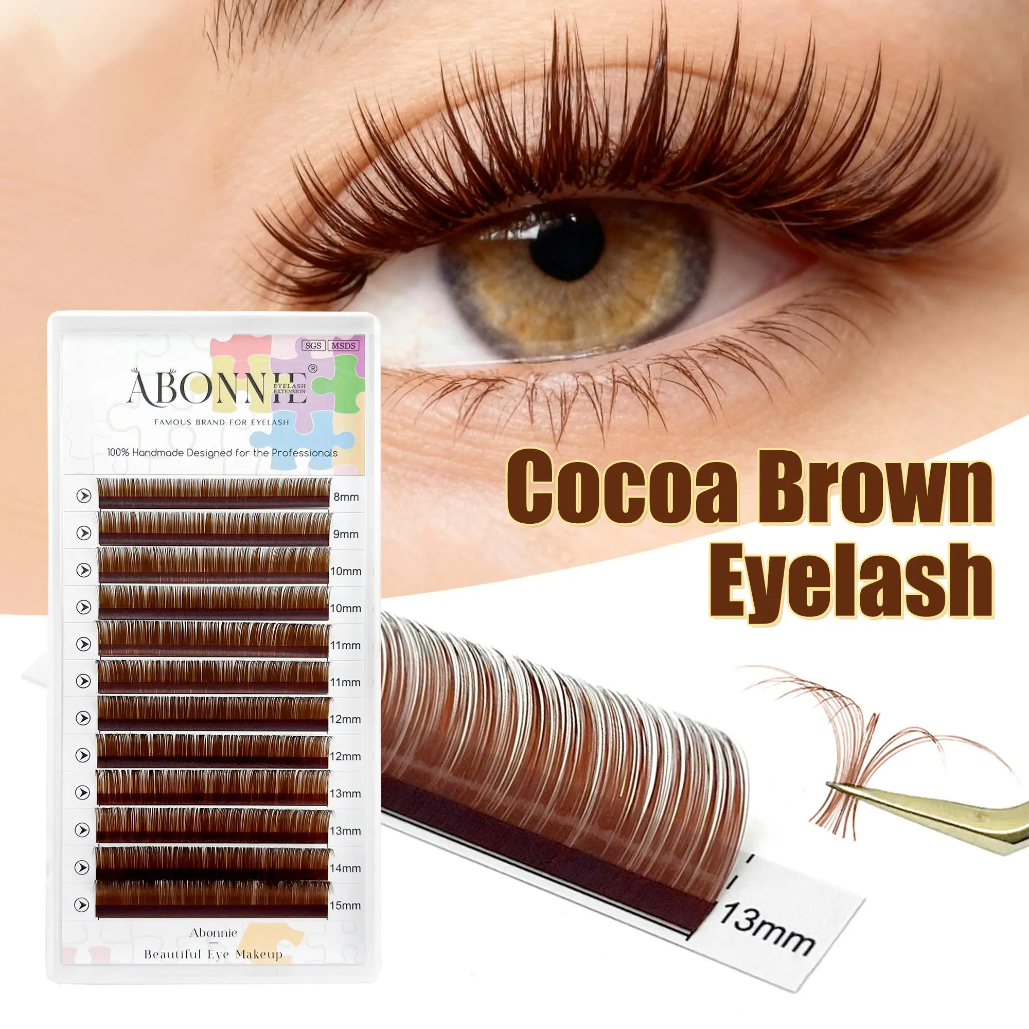 ABONNIE Cocoa Brown Individual Volume Eyelashes Extensions C CC D Brown Colored Natural Classic Mink Lashes Tray 2026 New