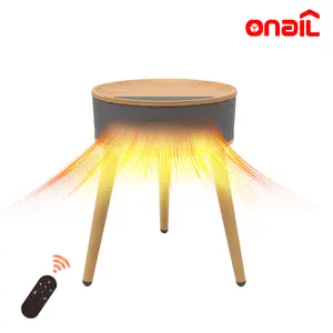 ONAIL Round Heater Table for Indoor Use 2-in-1 Side Table with Warm LED Light 1500W Fast Heating Adjustable Thermostat Wide-Angle Airflow Tip-Over Protection Remote Control