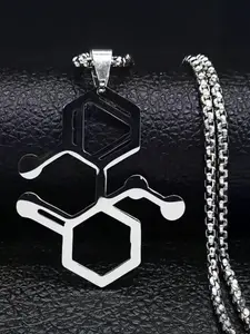 Stainless Steel Dopamine Molecule Structure Pendant Necklace, Unisex Chemistry Geek Gift, Unique Design Jewelry for Men and Women