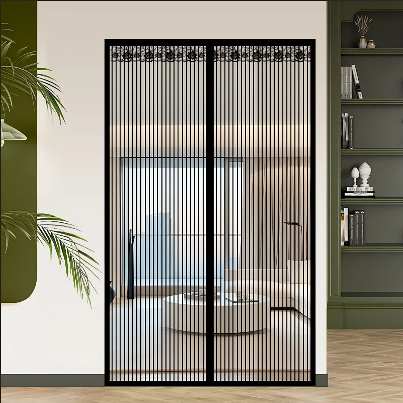 Black Magnetic Mesh Door with Mosquito Net - No-Drill, Automatic Closing, Breathable Fabric for Home Decor, Bedroom, Kitchen & Balcony - Keeps Bugs Out, Easy Access, Elegant Home Decor | Nodrill Installation