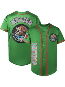 Men's Baseball Stylish Jersey MEXICO Stitched Casual Loose-Fit Breathable V Neck Baseball Shirt for Training and Outdoor Sports,Casual Wear For All Seasons