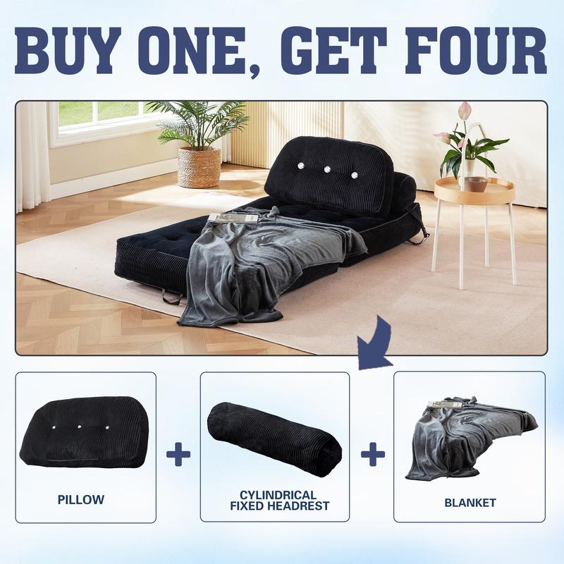 【Valentine’s Day Gift】 63.77" Boneless Foldable Sofa Bed by Neslako, Cloud Couch Sleeper Sofa with High Resilience Memory Foam, Removable Corduroy Cover, One Touch Folding Design, No Assembly