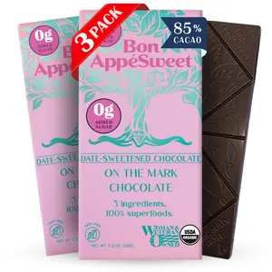 Bon Appesweet Date Sweetened Chocolate Bar | On the Mark Chocolate | 2.2 Ounce |  Zero Added Sugar, 85% Cacao, Plant Based, Dairy Free, Limited Ingredients, and Guilt Free!