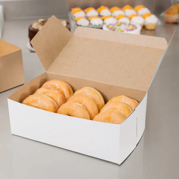 10" x 6" x 3 1/2" White Customizable Donut / Bakery Box