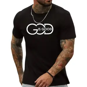100% Cotton Golf Gift T-Shirt For Men and Women Everyday Comfort] Men's "God Is Good" Print T-Shirt, 100% Cotton Crew Neck Short Sleeve Tee, Casual Knit Fabric Alphabet Pattern Top for All Seasons
