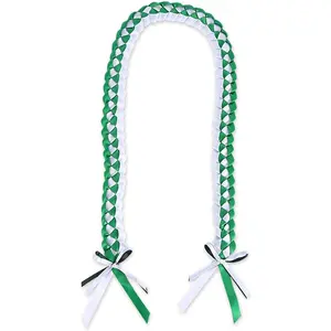 Graduation Leis 2025 Graduation Ribbon Lei Graduation Necklace Graduation Leis Class of 2025 Graduation for for Student Graduation Gifts Party Supplies(Green White)