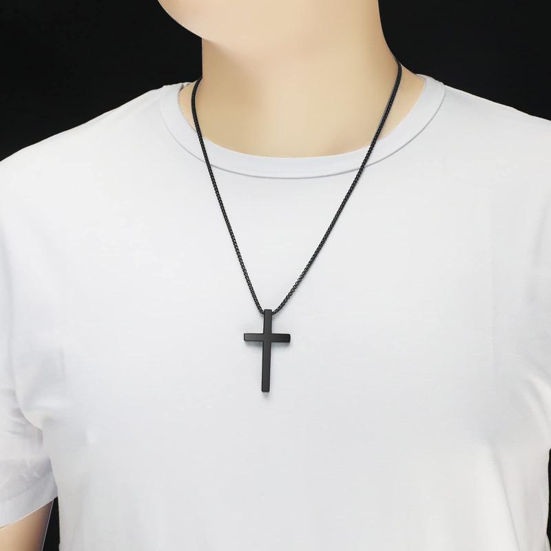 Inspirational Bible Verse Cross Pendant Necklace for Men 3mm Box Chain Stainless Steel Faith Jewelry