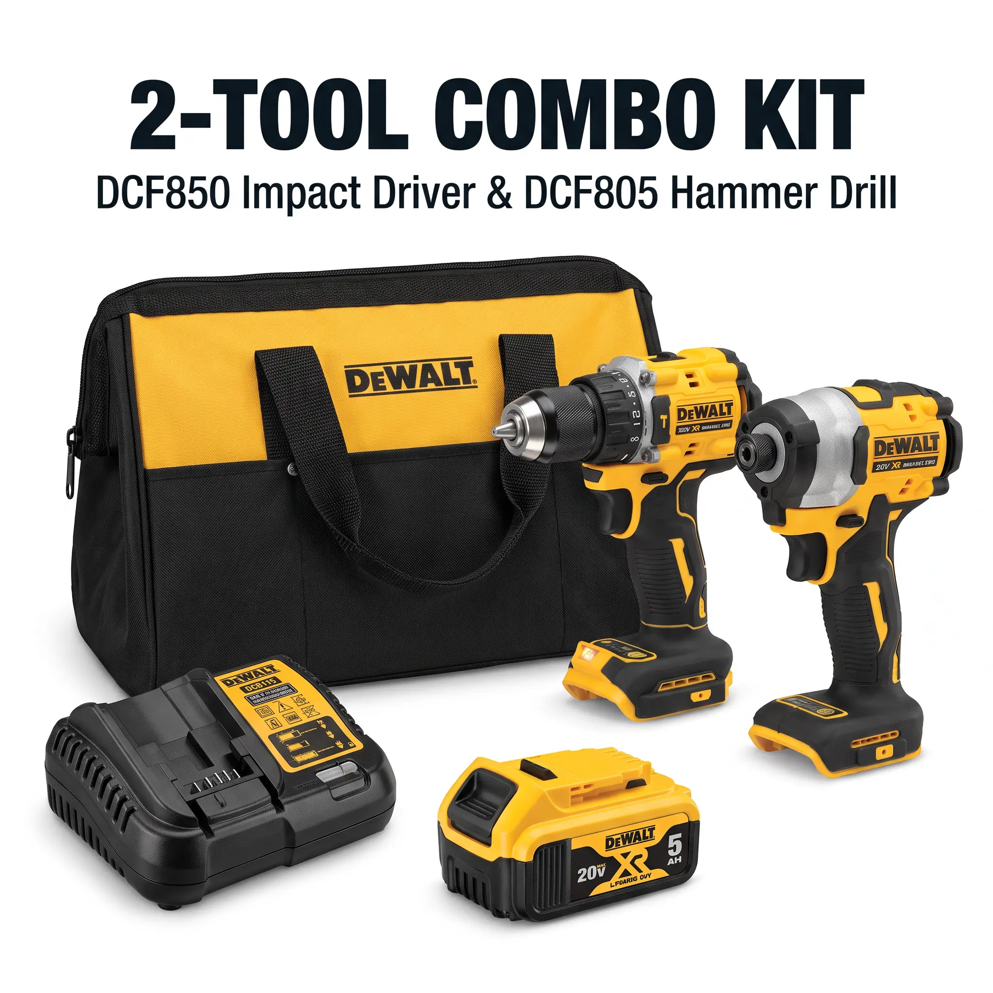 DEWALT 2-Tool Combo Kit - DCF850 Impact Driver, DCF805 Drill for Tools & Hardware Use auto switch rapid charger square drive outdoor survival work accessory industrial food scale sohochic secure grip light weight home garage
