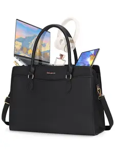Women's Laptop Bag, Waterproof PU Leather, Detachable Shoulder Strap, Fits 15.6 Inch Laptops, Ideal for Teachers and Business Professionals