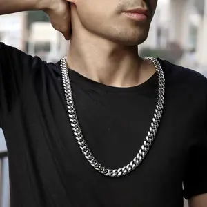 NOX & VESTIGE Miami Cuban Link Chain for Men Silver Stainless Steel Curb Necklace 18-30 Inch Hypoallergenic Durable Anti-Tarnish Hip Hop Jewelry Perfect Gift for Fathers Boyfriends Sons