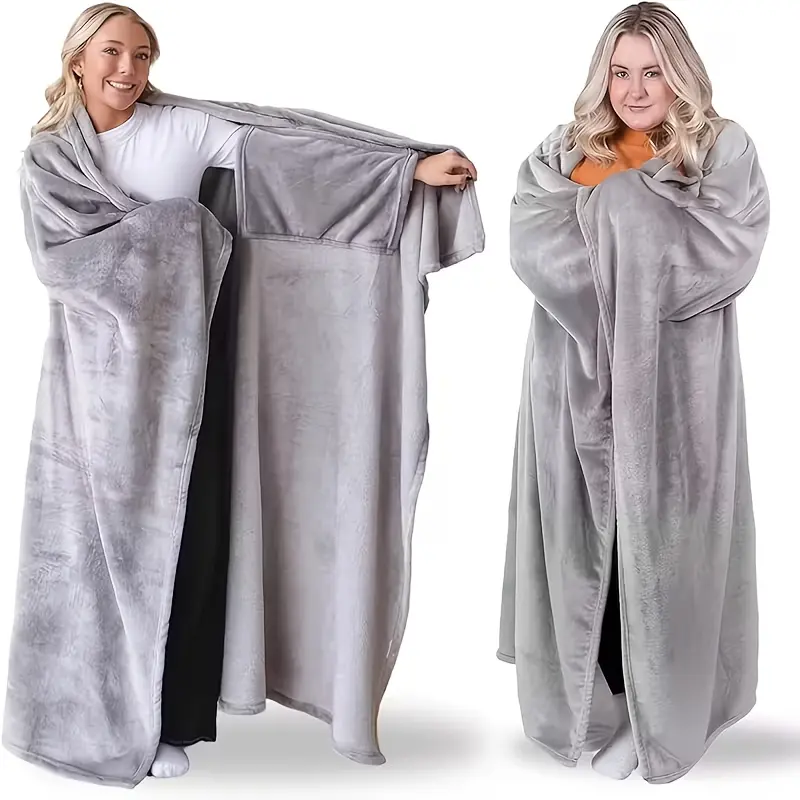 Wearable Blanket — Lightweight home accessory for sofa/bed, comfortable soft lining with dual pockets, warm extended length couples’ winter nap blanket, multifunctional throw for living room, bedroom, and travel, ideal as a Christmas and other holiday gif