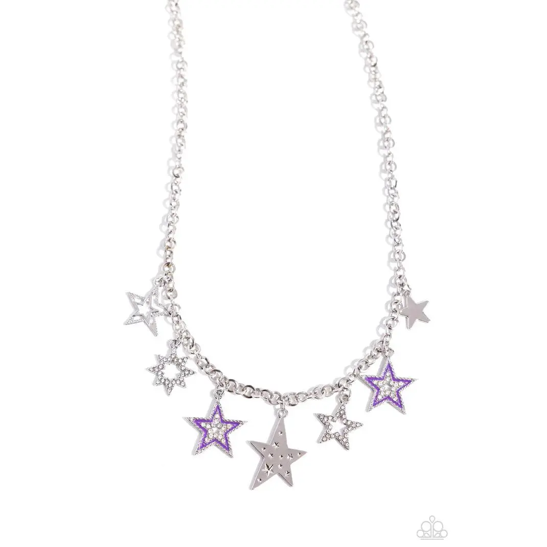 Starstruck Sentiment Eclectic Purple Rhinestone Star Necklace, Adjustable Layered Costume Jewelry Accessory