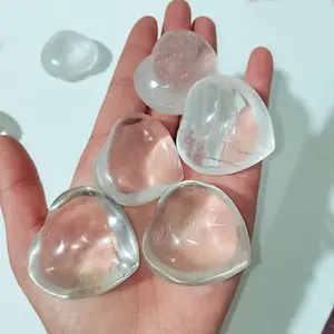 Clear Quartz Crystal Heart Palm Stone Pocket Massage Worry Stone for Natural Body Chakra Balancing Reiki Healing 30-40mm 1 count