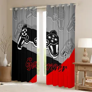 Gamer Curtains for Bedroom,Game New Curtain Gamepad Home Decor,Player Gaming Thermal Insulated Window Drapes,Grommet Treatment Black Red Grey