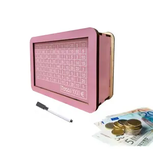 Modern Wooden Savings Jar with Target and Counter, Pink Durable Portable Money Box for Dormitory & Home Use, Cash Coin Jar for Saving Money