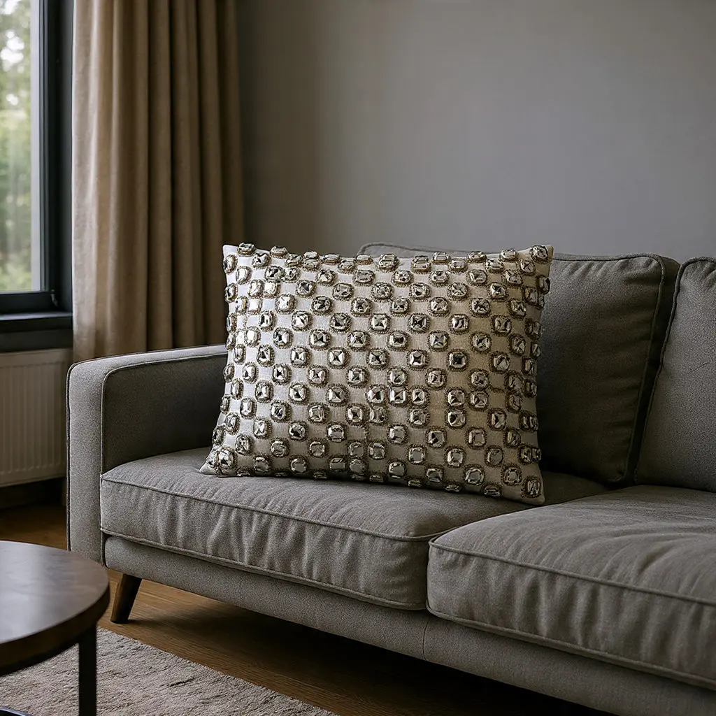 Sophie Bedazzled Crystal Silver Lumbar Pillow