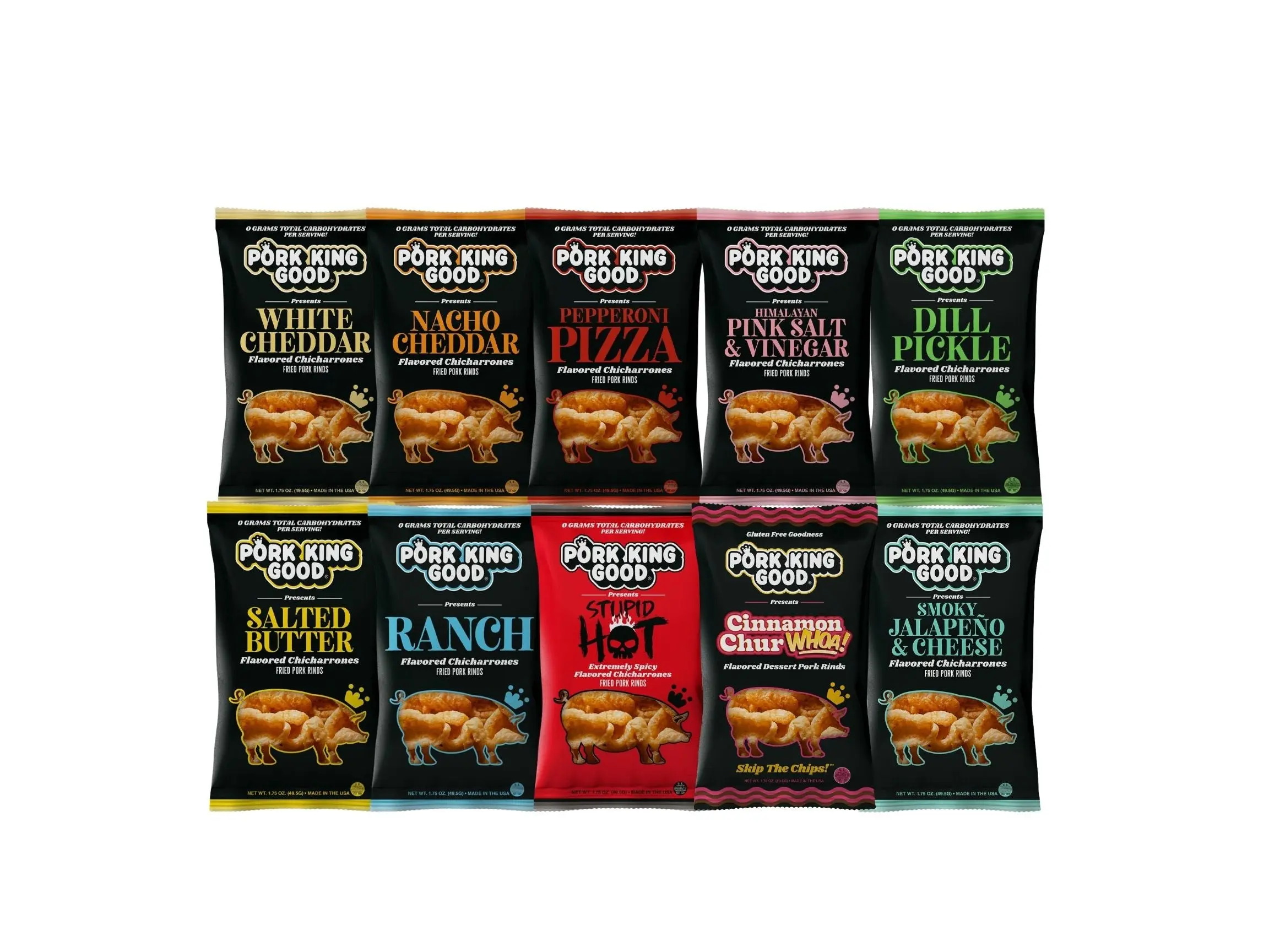 The Pig Pen Variety Pack of 1.75 oz Pork Rinds (10 Bags!) - Gluten Free, Keto Friendly Snacks The Pig Pen Variety Pack of 1.75 oz Pork Rinds (10 Bags!) - Gluten Free, Keto Friendly Snacks